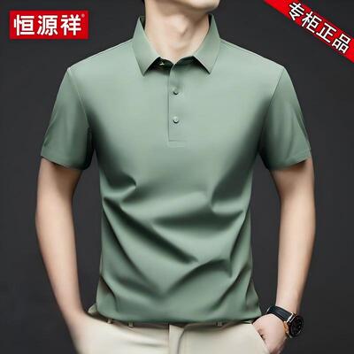 恒源祥夏季翻领桑蚕丝短袖t恤男
