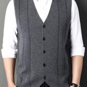 薄款 恒源祥秋冬季 马甲坎肩纯羊毛开背心男士 开衫 爸爸外穿 针织西装
