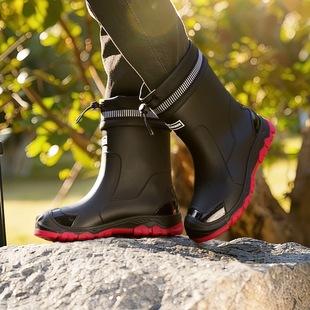 中筒水鞋男雨鞋冬季加绒加厚雨靴防滑耐磨胶鞋轻便套鞋保暖防水靴