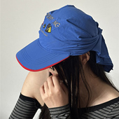 蓝色显白带檐头巾帽街头风字母印花棒球帽男女生遮阳包头巾显脸小