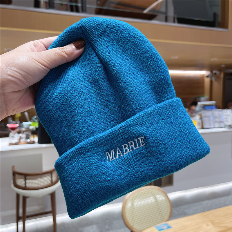 韩版秋冬季情侣字母刺绣保暖冷帽男女针织毛线帽休闲百搭包头帽子
