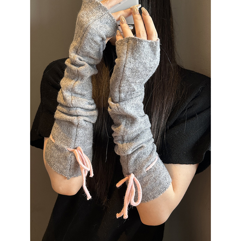 女针织袖套露半指防寒保暖护手臂