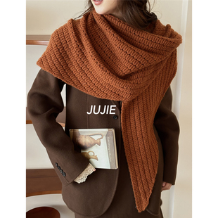 简约纯色粗针毛线大三角围巾披肩少女秋冬显白针织围脖秋冬季保暖