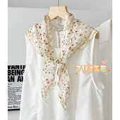 飘带绑发围巾领巾护颈披肩 薄款 韩版 清新碎花三角巾丝巾少女夏季