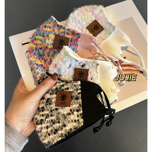 少女彩点立体毛线口罩秋冬加厚高颜值保暖防寒面罩骑行通勤可水洗