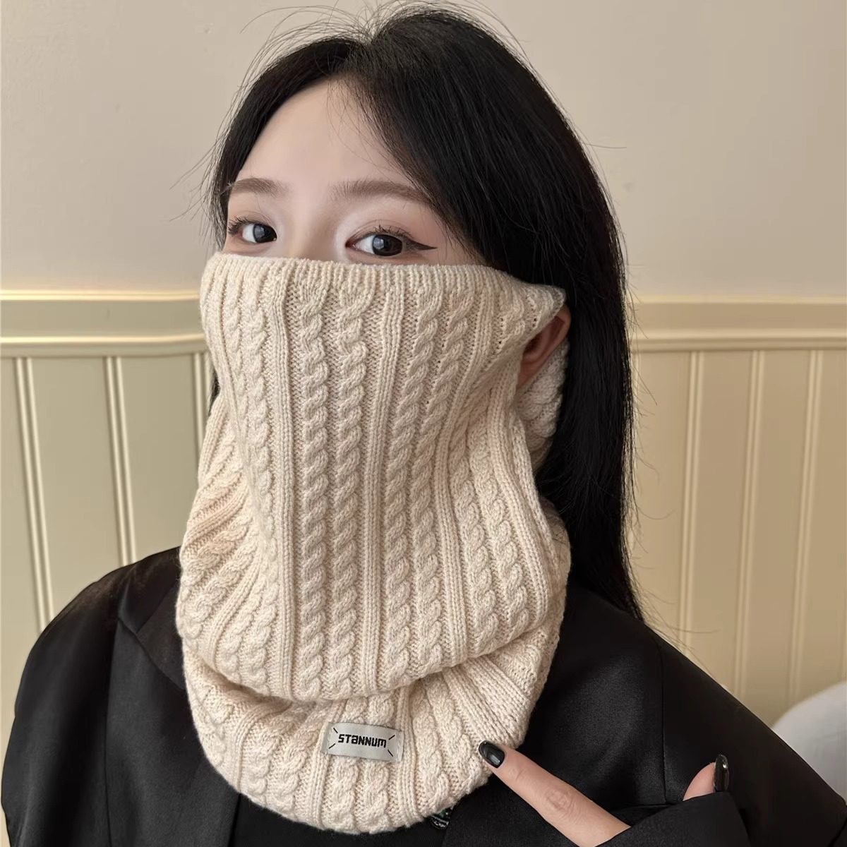 女麻花纹套头围脖多功能防风保暖