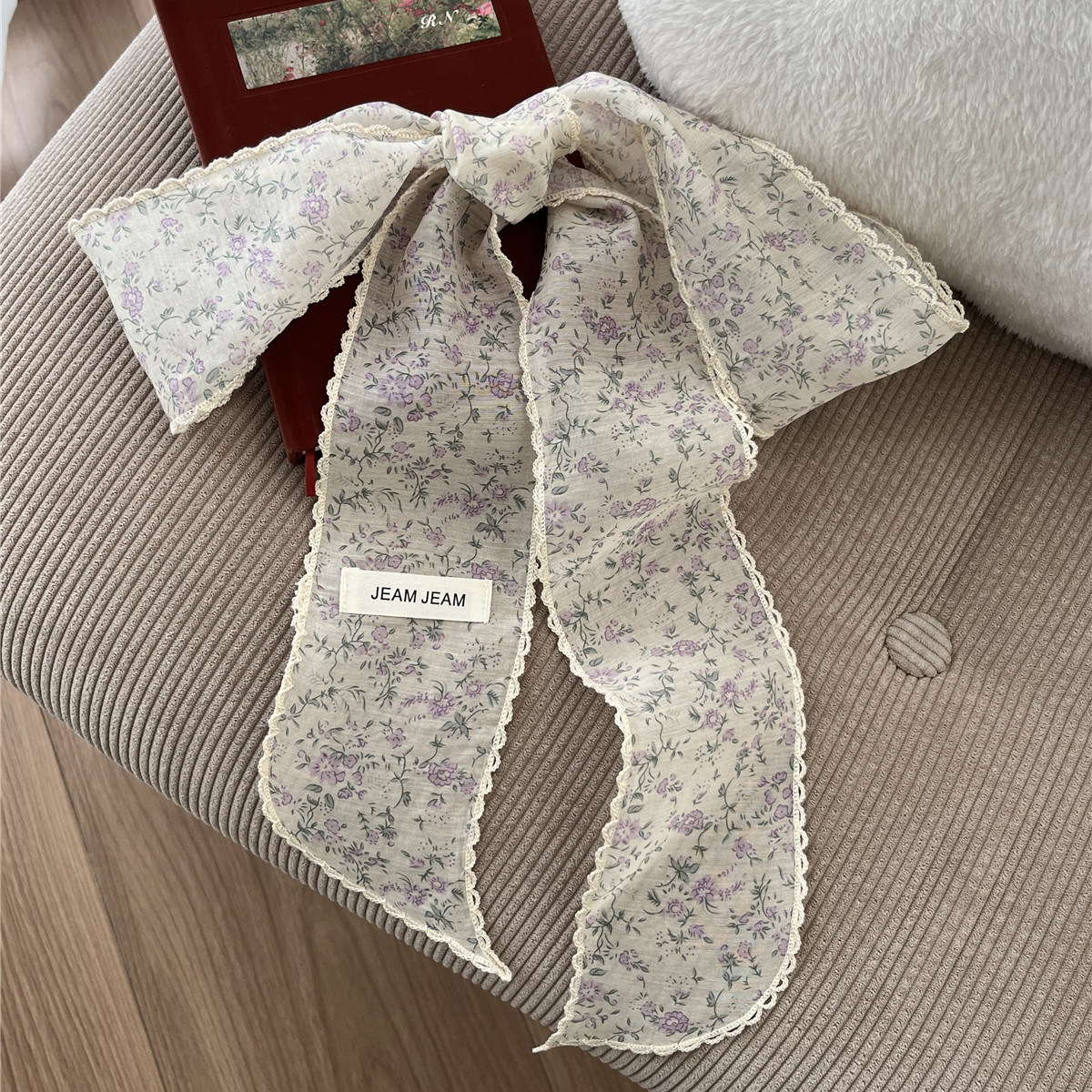 法式浪漫碎花丝巾少女春夏季百搭飘带花边文艺发带装饰手腕带领巾