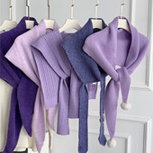 2026春秋季 新款 紫色系针织毛线披肩外搭百搭保暖护颈打结三角坎肩