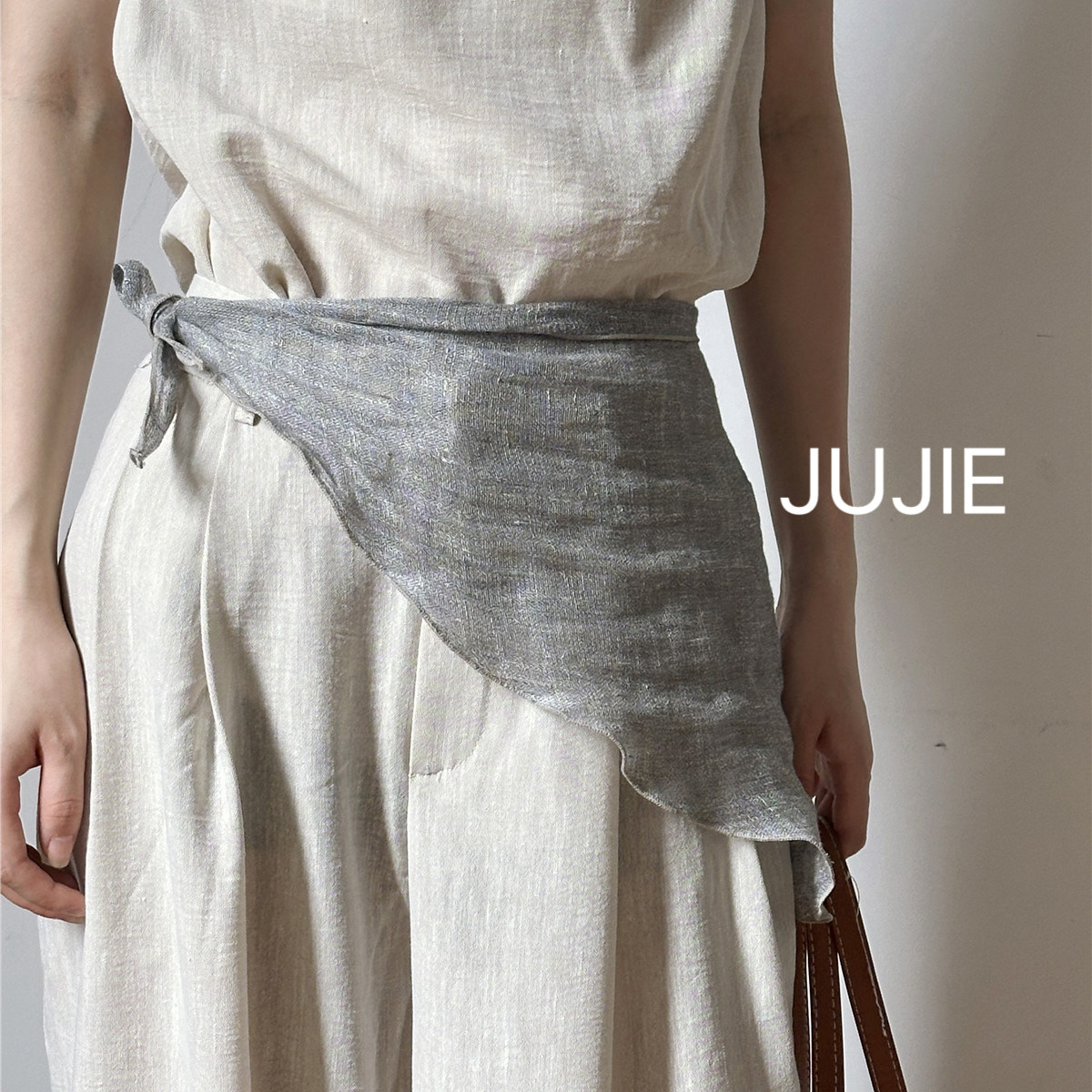 银灰色日系复古系带三角巾百搭屁帘夏季薄款小披肩围脖装饰包头巾