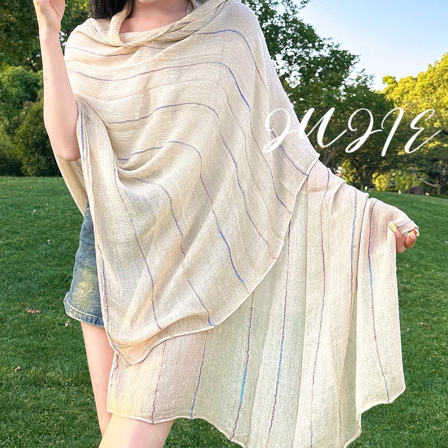文艺复古棉麻感条纹披肩防晒遮阳沙漠埃及旅游透气装饰围巾民族风