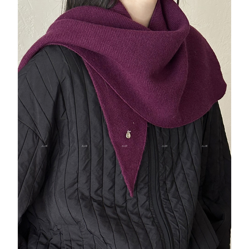 紫色大三角巾针织披肩毛线围脖女秋冬季外搭围巾百搭气质简约保暖