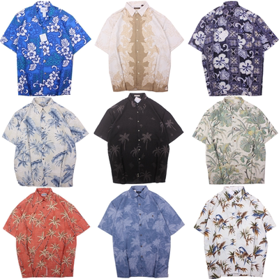 vintage古着美式夏威夷Hawaii欧美宽松短袖花衬衫男女T58