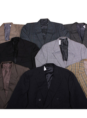 vintage古着日本制哈里斯Harris Tweed材质千鸟格纯色复古西装C16