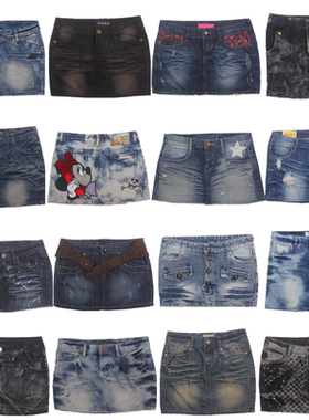 古着复古牛仔超短裙百褶美式y2k千禧辣妹低腰甜酷辣亚文化涩谷N9