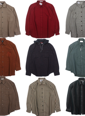 vintage古着日系衬衣百搭复古宽松纯色毛呢长袖衬衫男女T41