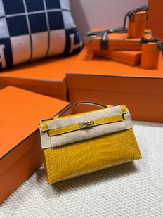 凯莉一代9D琥珀黄美洲鳄鱼皮手提包女士包