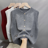 毛衣开衫 圆领针织马甲女2025秋新款 圆领坎肩外搭无袖 叠穿软糯上衣