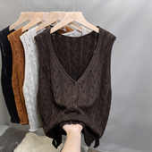镂空针织马甲背心女叠穿V领宽松无袖 外搭坎肩毛线马夹2026年新款
