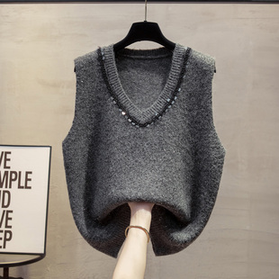 套头无袖 针织马甲背心女亮片上衣气质款 坎肩毛衣女 新款 2025年秋装