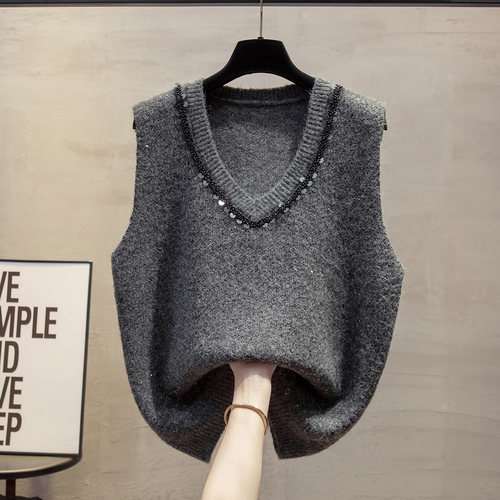 2025年秋装新款针织马甲背心女亮片上衣气质款套头无袖坎肩毛衣女