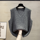 V领针织马甲背心女2026新款 宽松坎肩无袖 套头毛衣百搭气质灰色