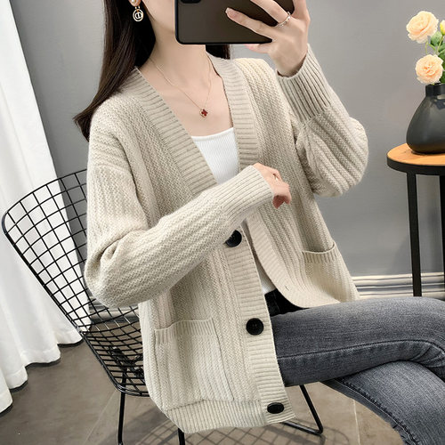 纤芙莉针织开衫宽松毛衣外套女