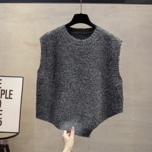 亮片无袖 2025秋季 设计款 圆领针织马甲背心坎肩时尚 套头上衣女 新款