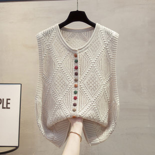 女坎肩开衫 百搭圆领针织马甲背心彩色扣子镂空无袖 女 新款 2025秋季