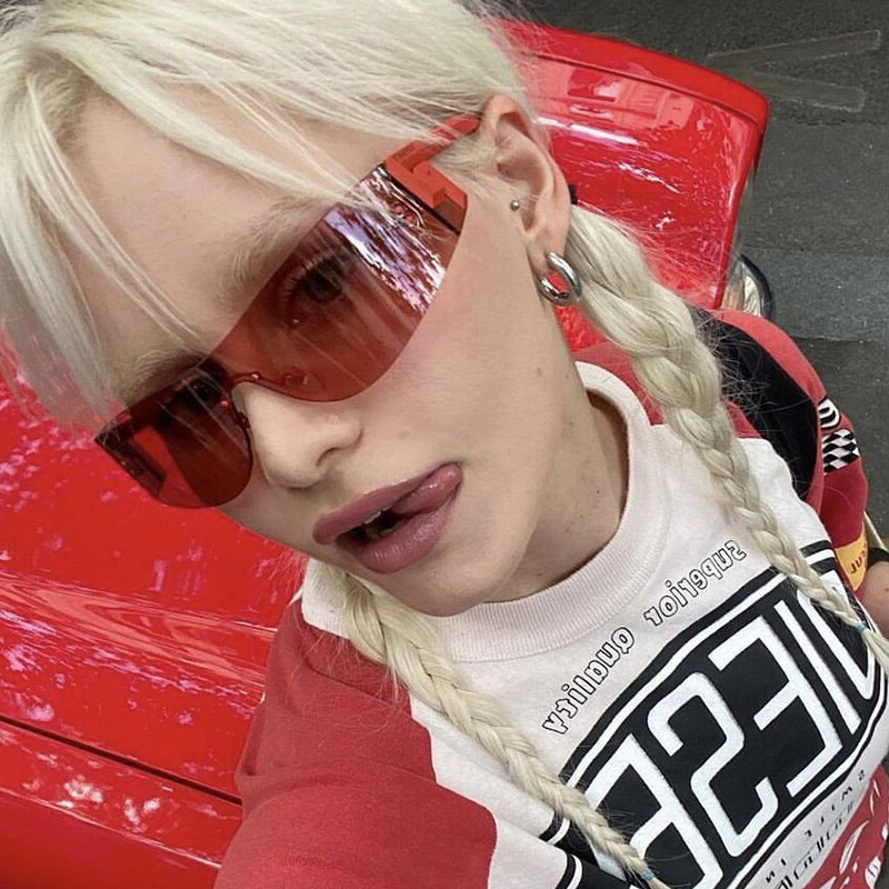 赛博朋克太阳眼镜Y2K太阳镜未来科技感无框潮酷墨镜高级感凹造型