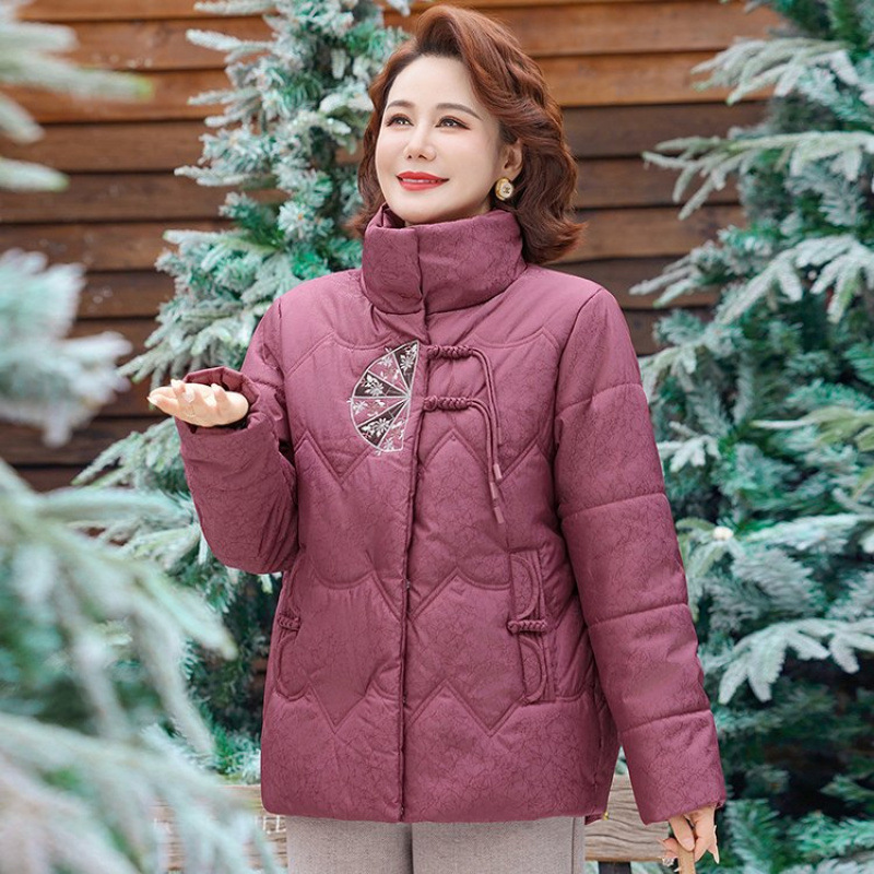 中式中年妈妈洋气羽绒棉服新款中老年加厚棉袄冬装外套短款棉衣女