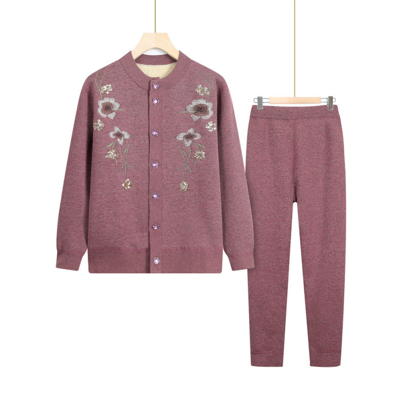 秋冬中老年保暖内衣女打底衫加绒加厚大码半高领妈妈秋衣秋裤套装