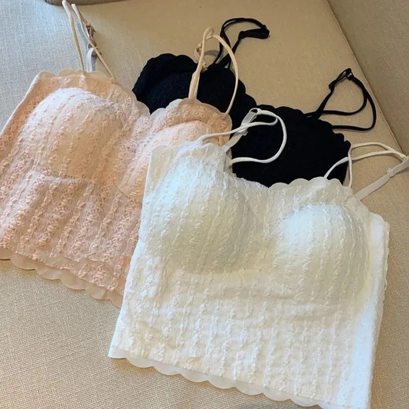 冰丝薄款内衣少女防走光吊带小背心女带胸垫内搭上衣打底美背抹胸