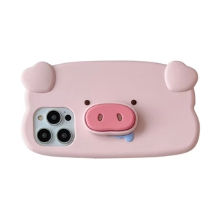 立体卡通粉猪鼻子伸缩支架适用苹果15ProMax手机壳iphone14新款13小众11创意12可爱女款13promax软硅胶保护套