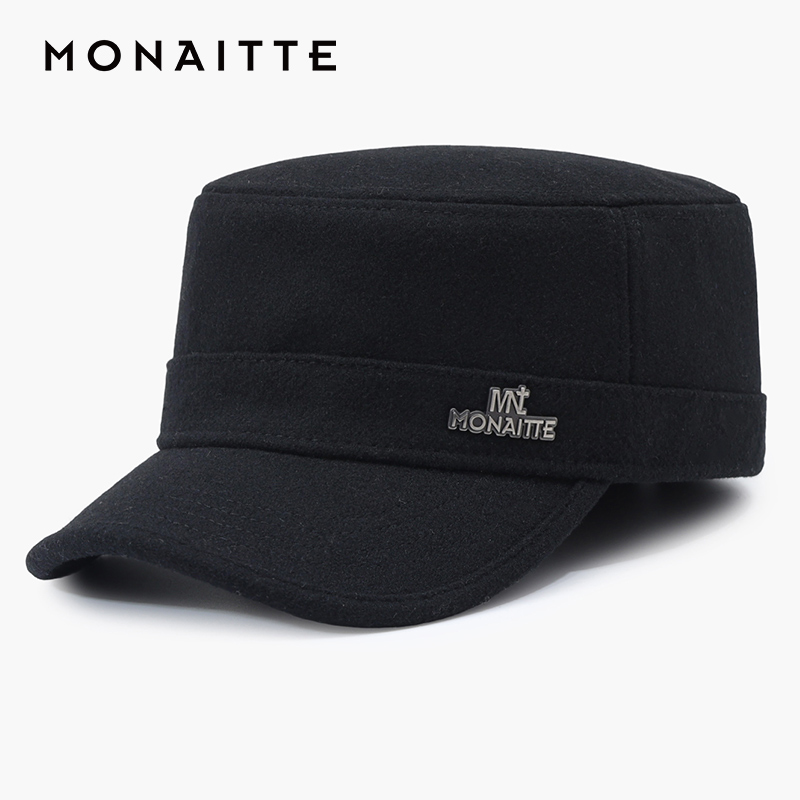 蒙奈特帽子男秋冬新款加绒保暖平顶帽中老年大头围防寒鸭舌帽女