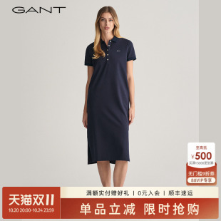 100%棉 翻领长裙纯色休闲POLO裙短袖 GANT 女装 连衣裙 甘特新款