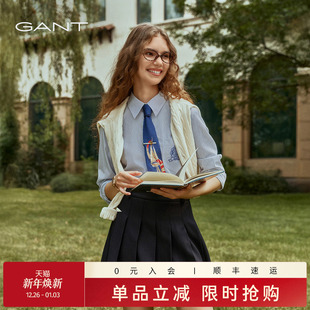 甘特25秋冬新款 GANT 女士纯棉收腰显瘦竖条纹衬衣 学院风衬衫