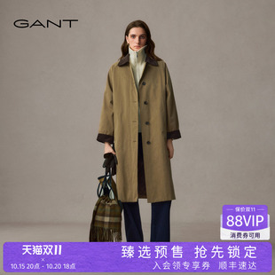 【旷野系列】GANT/甘特26秋冬新女士翻领复古巴恩风长款风衣棉服