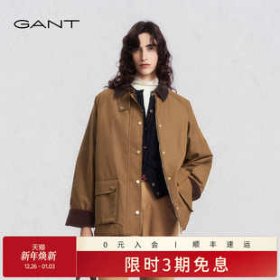 甘特25秋冬新款 GANT 撞色翻领宽松复古休闲女外套 巴恩风棉服