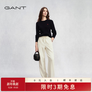 GANT 甘特25秋冬女士松紧腰抽绳加绒复古老钱风阔腿直筒休闲长裤