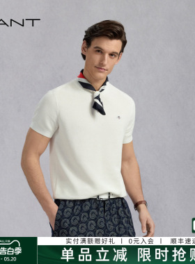 GANT/甘特新款夏季男装白色上衣美式休闲百搭圆领短袖针织T恤衫