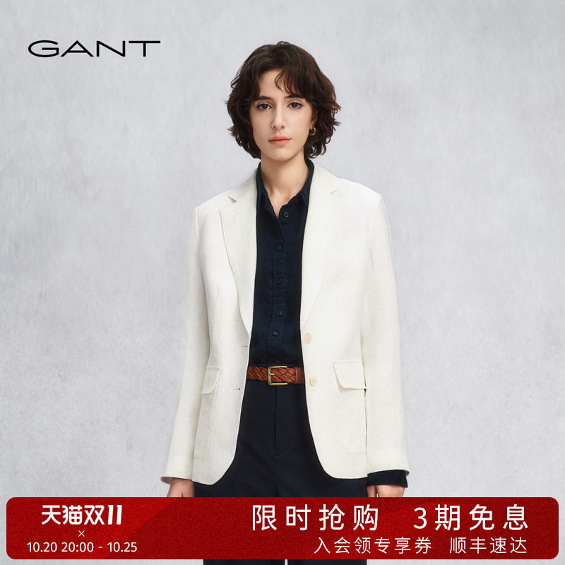 【100%亚麻】GANT/甘特26春夏新款女士通勤老钱风休闲单西服外套
