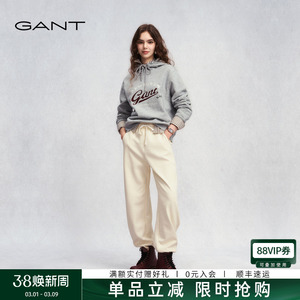 GANT/甘特秋冬新款女士加绒加厚宽松版长裤松紧腰舒适运动休闲裤
