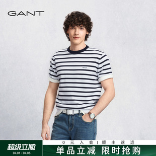 甘特2026春夏新款 无界针织 GANT T恤 男休闲士上衣条纹圆领短袖