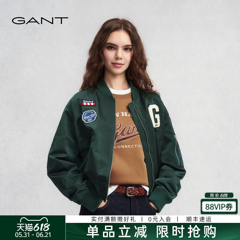 【徽章棒球服】GANT/甘特春秋季新款女士复古学院风宽松夹克外套