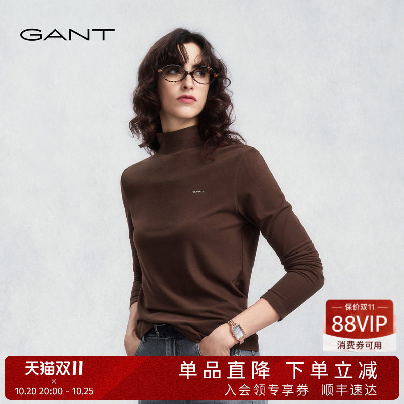 GANT/甘特秋冬新款女装高领上衣气质内搭打底衫圆领百搭长袖T恤衫
