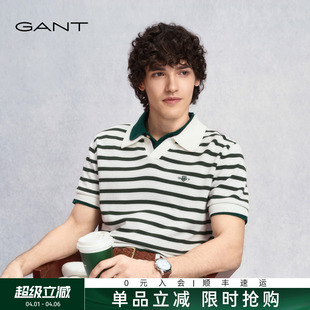 甘特26夏男士 无界针织 GANT 休闲海鸥领POLO 纯棉条纹撞色美式