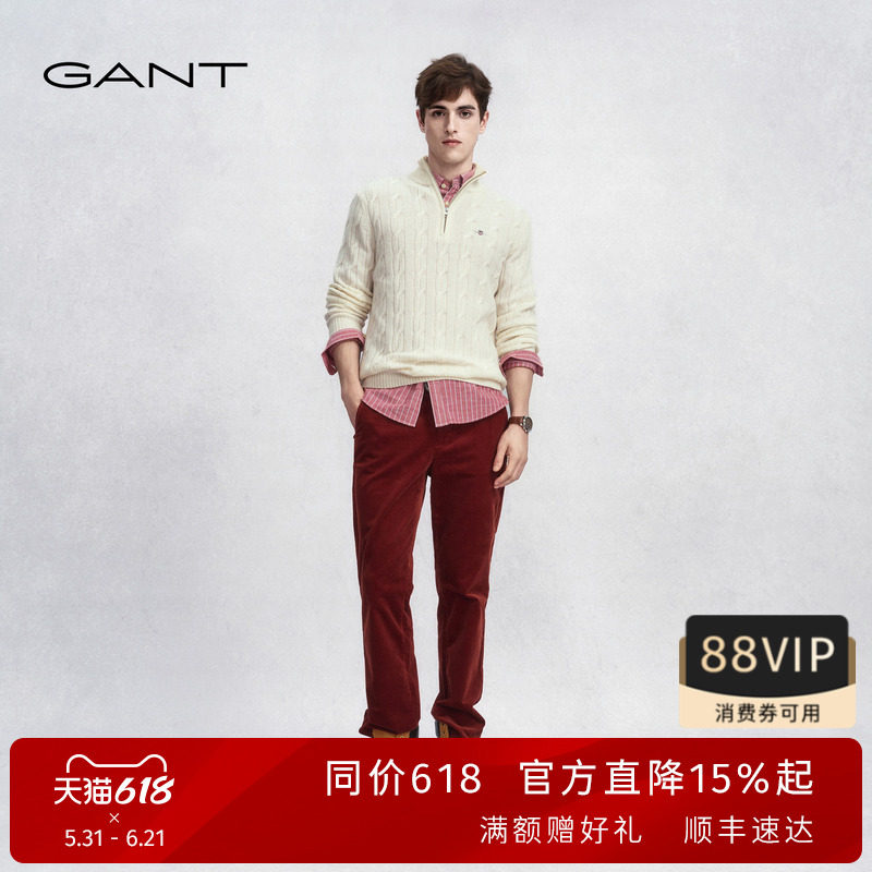GANT/甘特2025秋冬新款男士条绒休闲裤美式复古通勤纯色百搭裤子