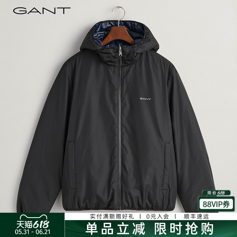 GANT/甘特秋冬新款男士美式休闲风宽松帅气纯色连帽通勤夹克棉服