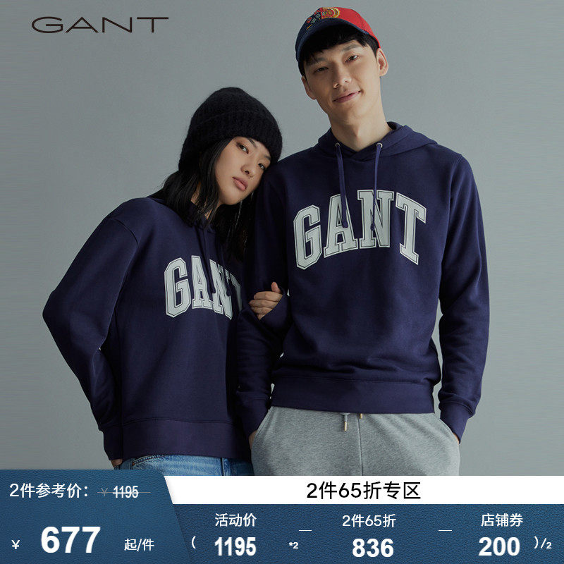 GANT甘特男女同款情侣款时尚宽松休闲抽绳连帽卫衣女|4200635