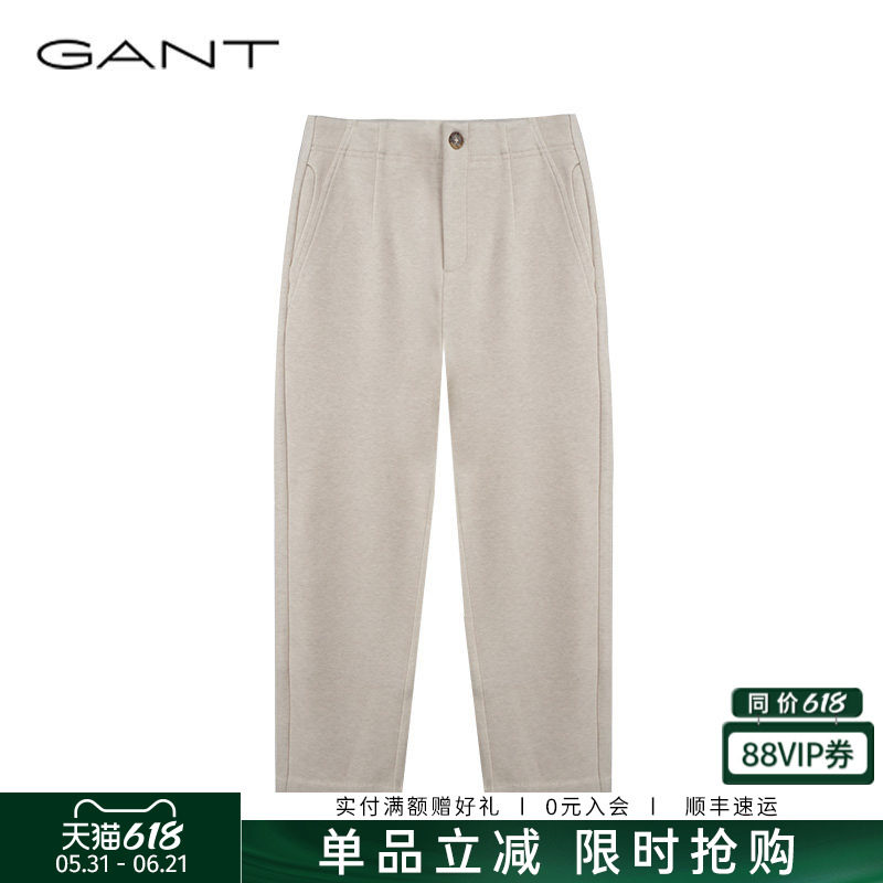 GANT/甘特秋冬新款女士加绒毛呢厚裤子纯色简约通勤直筒休闲长裤